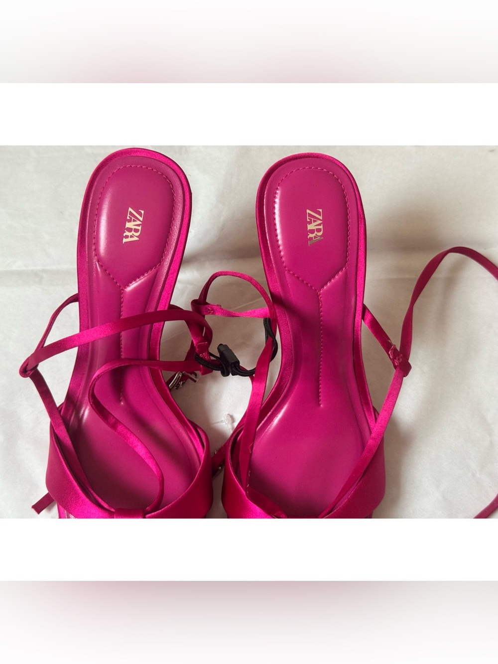 ZARA Fuchsia Satin High Heel Sandals - Picture 6 of 12
